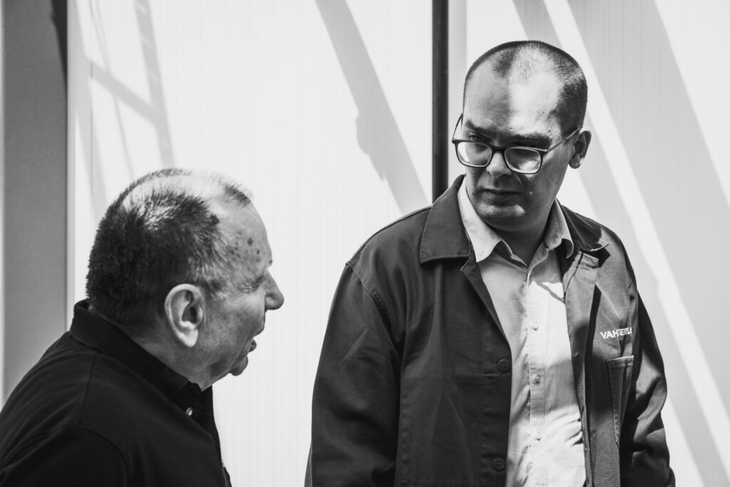 Refrigeration specialist Mikko Vilola talking to his customer